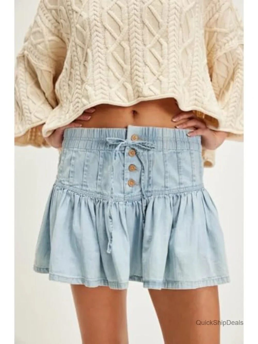 Women's Y2K Stretch High Waisted A-Line Ruffle Pleated Denim Mini Skirt